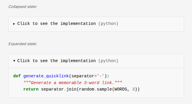 Collapsible code block states